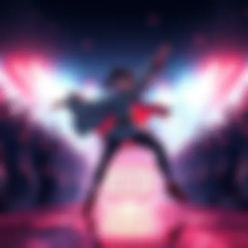 Rukia performing her iconic Soul Move with vibrant energy and cheering fans around her