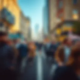 A person running quickly through a busy street, blending in with pedestrians while maintaining speed.