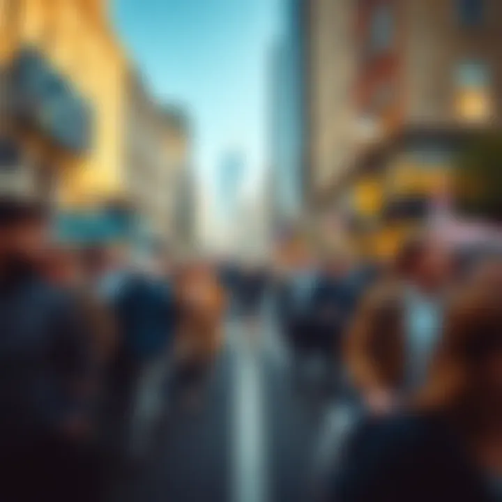 A person running quickly through a busy street, blending in with pedestrians while maintaining speed.