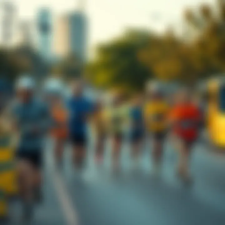 Runners in a Community Event A group of runners participating in a local 5K race, encouraging each other along the route.