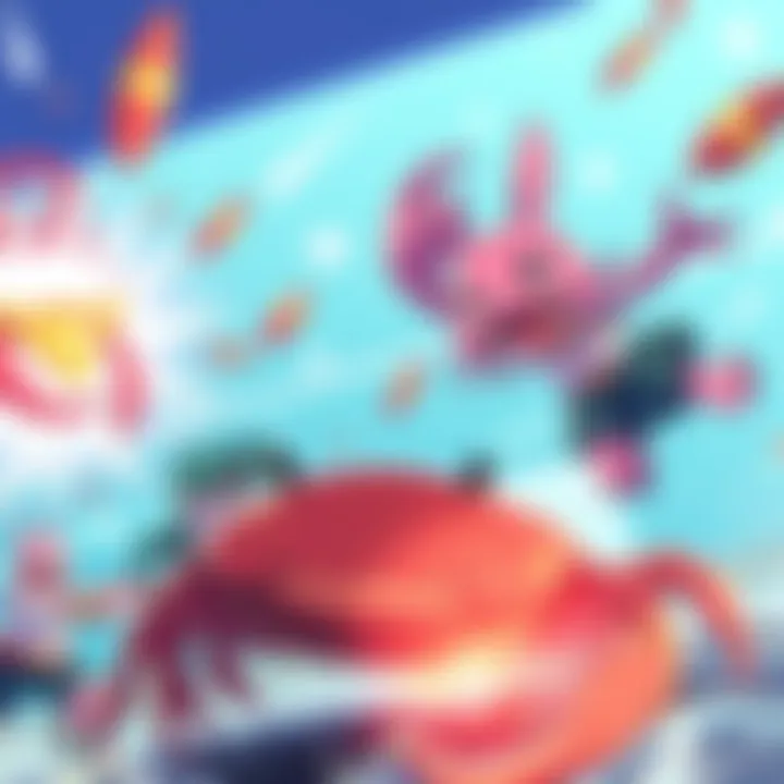 Ruthless Crab Battle PV Artwork Action scene featuring characters from Sabagebu! and Lulutto Lilly battling crabs in an exciting showdown