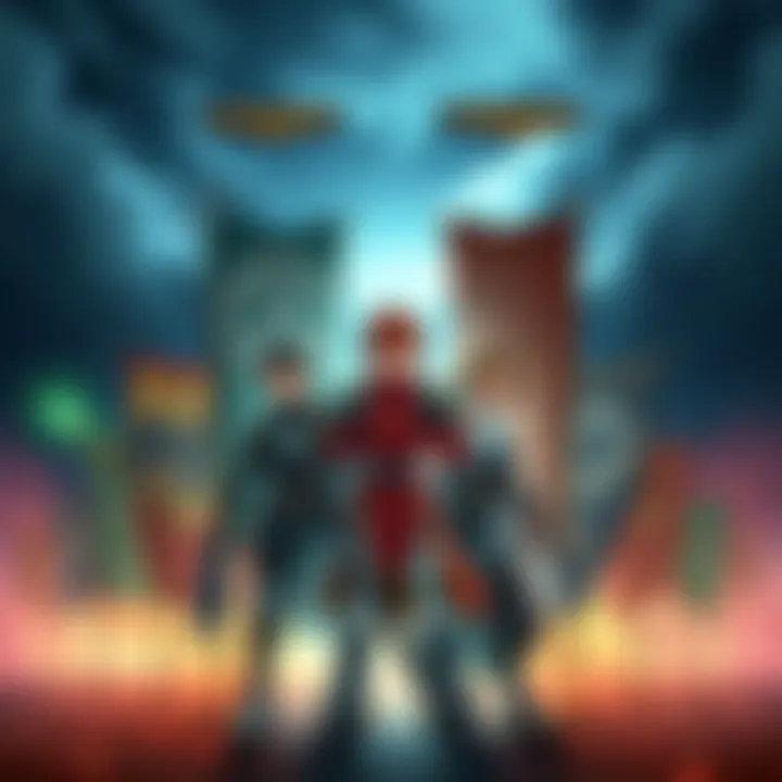 RWBY and JNPR characters standing proudly with Warhammer 40K faction banners behind them, showcasing their chosen armies