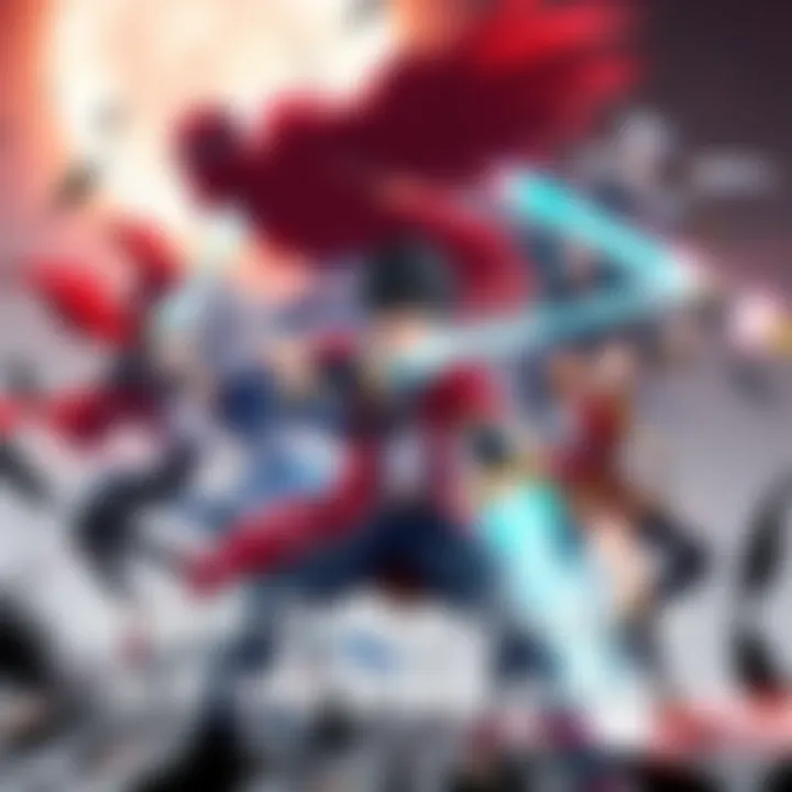 A group of RWBY characters showcasing their unique designs and weapons in a dynamic pose, highlighting the show's animated style and indie origins.