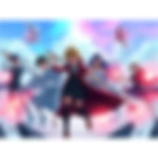 A vibrant scene featuring original characters created for a RWBY fanfiction, showcasing their unique designs and personalities in an action-packed setting.
