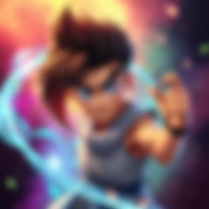 Ryu with a Pompadour A cartoon character resembling Ryu sporting a stylish pompadour hairstyle, striking a confident pose as if ready for battle, surrounded by colorful energy effects.