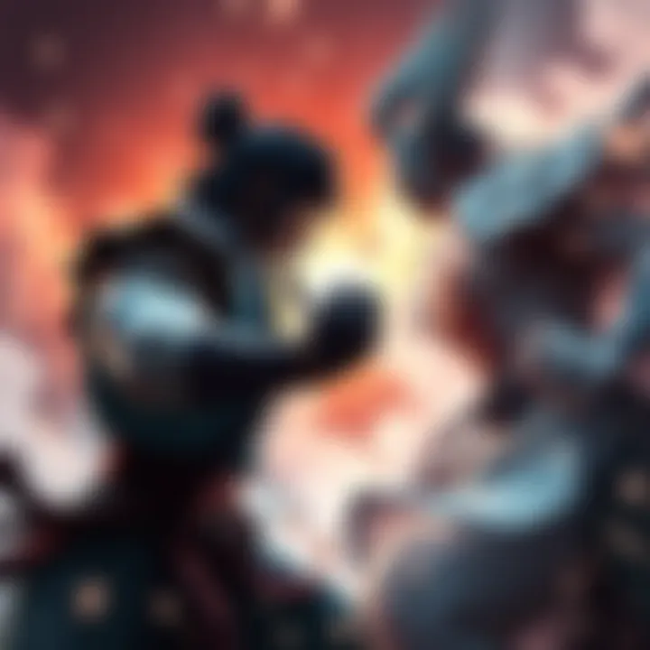 Ryu stands ready to fight Sukuna, a powerful figure that evokes fear; both characters are in an intense showdown, showcasing their strength and determination.