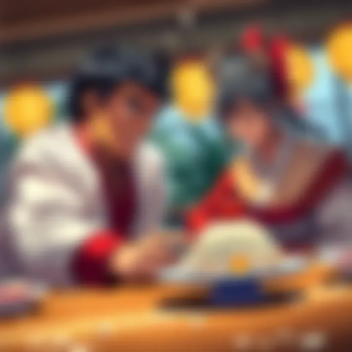 Ryu sweating while facing Sukuna Ryu looks nervous and sweaty as he challenges Sukuna, who remains calm; a dessert sits on the table between them.