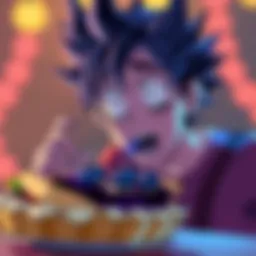 Ryuk with a shocked expression looking at a blueberry pie instead of an apple pie