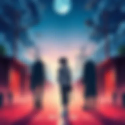 Ryumon Gang in Redemption Journey Ryumon Gang stands at a crossroads, looking determined as he reflects on his past, with elements symbolizing change around him.