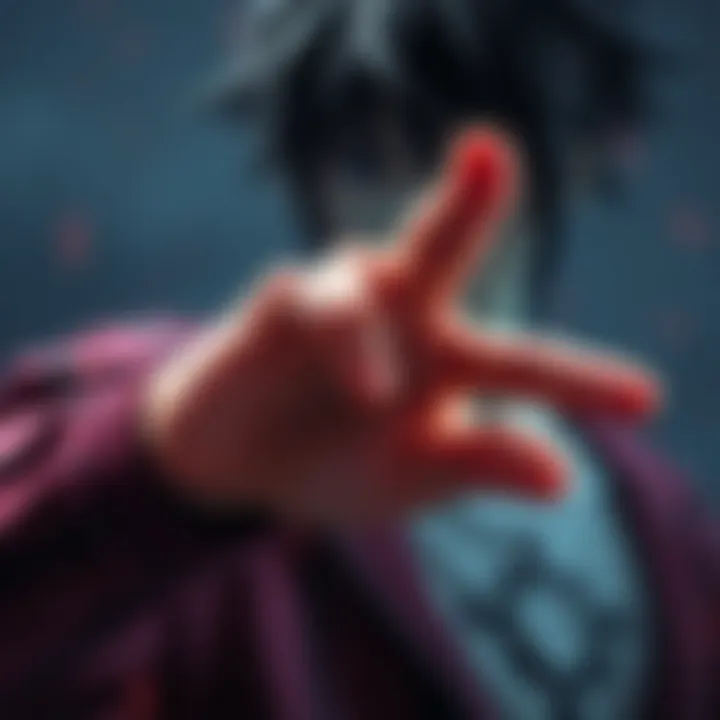 A close-up of Ryusui's hand positioned to snap his fingers, showing the technique used to create a sharp sound.