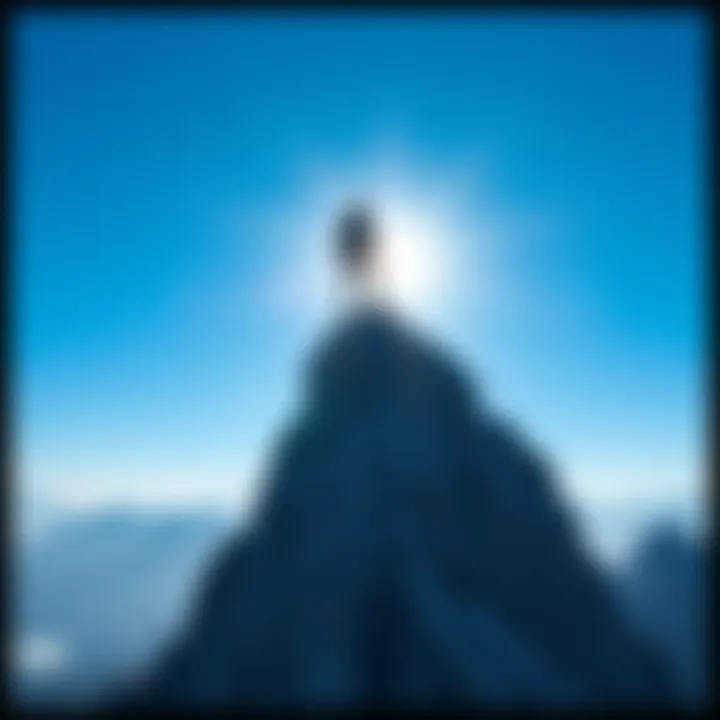 A character named Saba poses proudly on a high mountain top, showcasing their impressive height against a clear blue sky