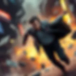 Sabo running from Mariejois, looking determined while avoiding obstacles, with a backdrop of chaos and confusion.