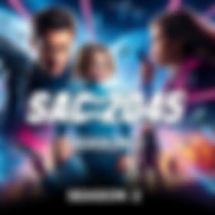 A vibrant poster showcasing key characters from SAC_2045 Season 2 with action scenes in the background