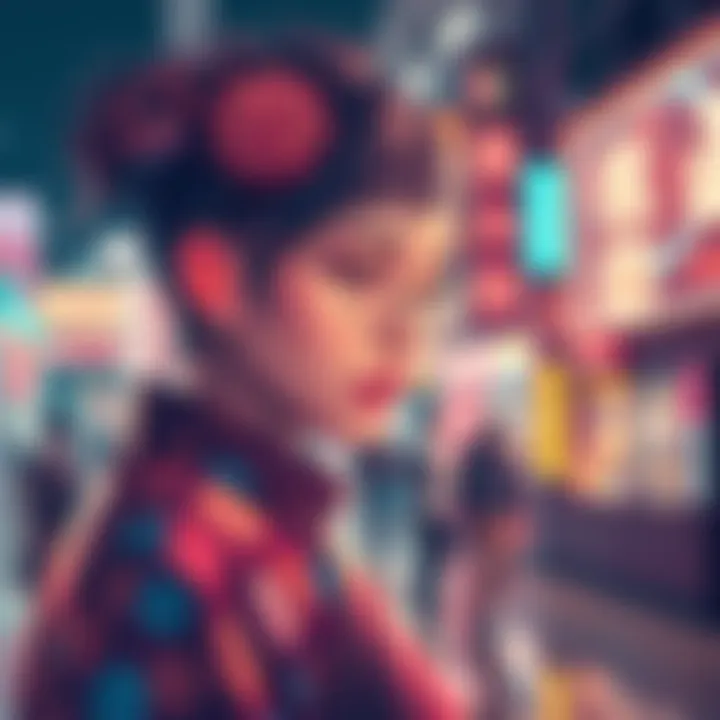 A vibrant representation of Sachi influencing contemporary art forms with technology and social connections.