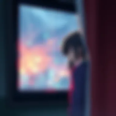 A somber anime character gazes thoughtfully out of a rain-streaked window, reflecting deep emotions and longing.