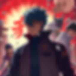 Saiki stands determined against a strong foe, showcasing a serious tone in the story, with a tense atmosphere around them.