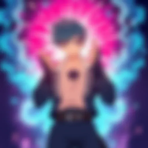 Character from Saiki K expressing a large aura in a colorful background
