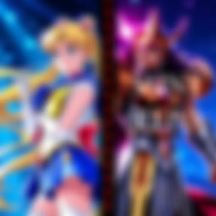 Sailor Moon and Saint Seiya Comparison A side-by-side image showing Sailor Moon in her vibrant outfit and Saint Seiya in his armor, highlighting their contrasting styles.