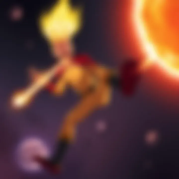 Saitama humorously farting to break free from the sun's gravity while chasing Cosmic Garou, showcasing a funny moment from OPM.
