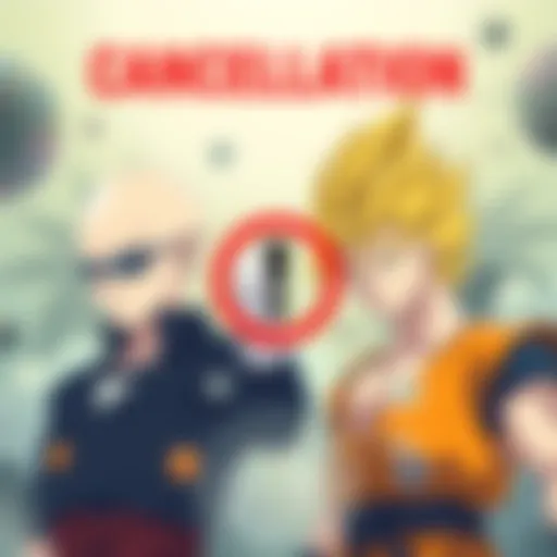 Cancellation of Saitama vs Goku Discussions A graphic showing crossed-out images of Saitama and Goku with a big warning sign, symbolizing the end of debates about the characters on forums.