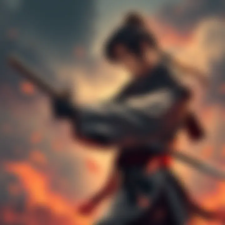 Saito stands confidently with a sword, ready for a fight against Kenshin.