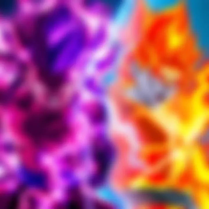 Different Saiyan transformations showcasing Ultra Ego's purple flames and Beast's lightning bolts