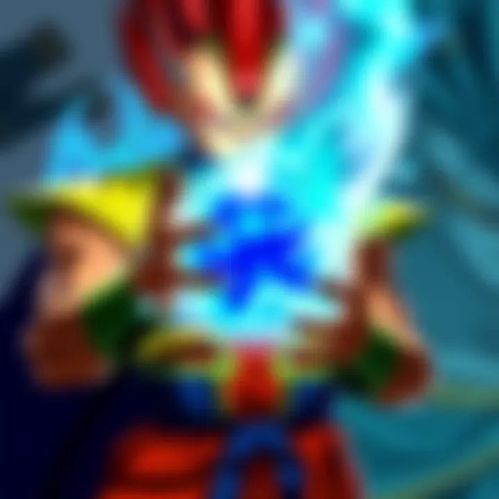 A powerful Saiyan holds the four-star dragon ball, surrounded by a mystical aura, with a Namekian guardian in the background, illustrating the hidden treasures of the Saiyan race.