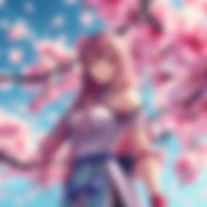 Sakura, a popular anime character, standing with cherry blossoms around her, showcasing her strength and charm.