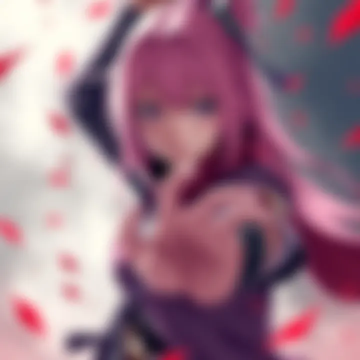 Sakura Haruno prepares for battle against an Akatsuki member with a serious expression