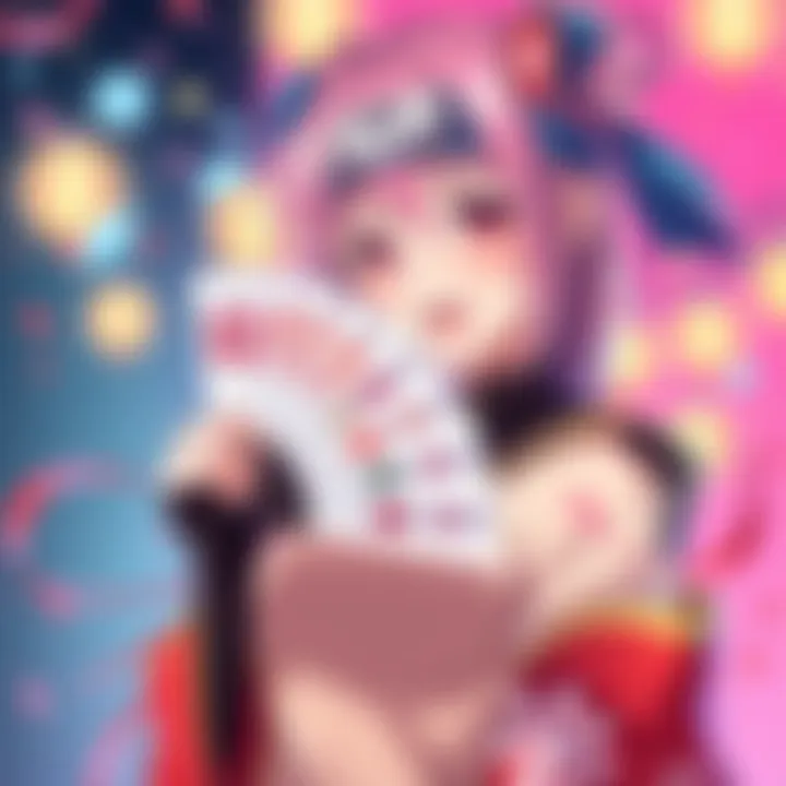 Sakura Haruno from Naruto holding a fan with fujoshi symbols, showing excitement about her interests.