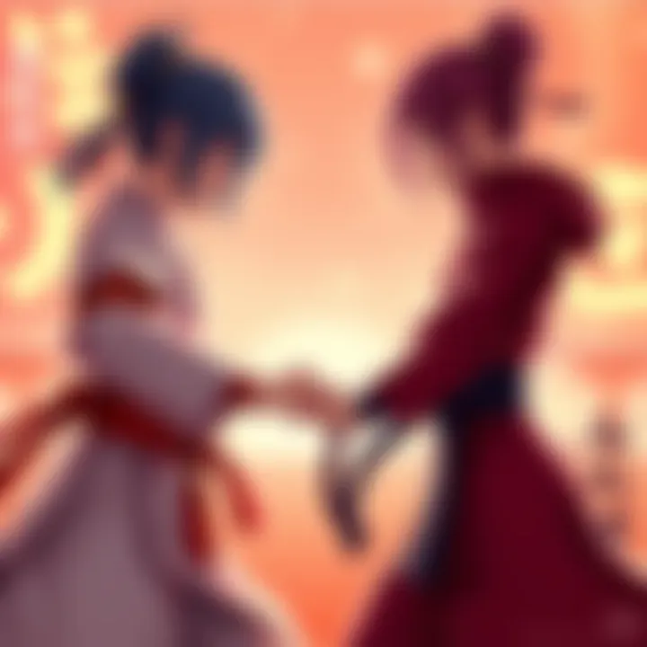 Sakura and Hinata Ready to Fight Sakura and Hinata face off in a Taijutsu battle stance, showcasing their martial arts skills in an intense atmosphere.