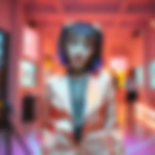 Sakura Miko showcasing her fashion and music style in a colorful scene from the Fashion Beat music video.