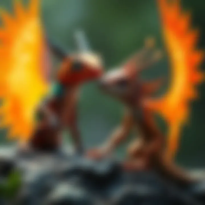 A colorful salamander looks puzzled beside a radiant wind spirit, representing the contrast in their intelligence.
