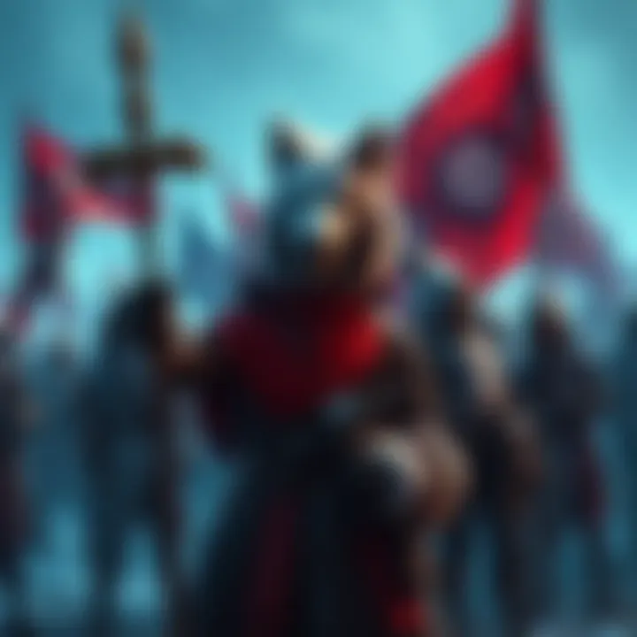 Salem stands at the front, directing White Fang members as they prepare for a protest, showcasing tension between humans and faunus.