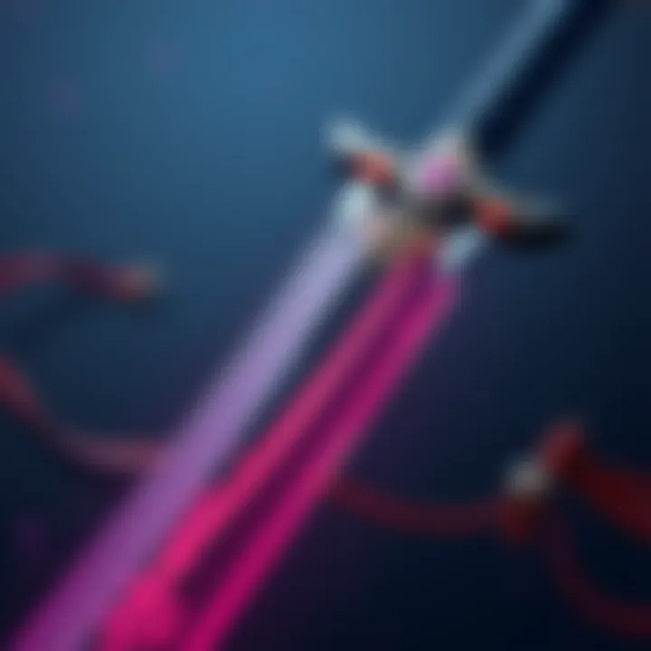 Sanemi's Nichirin Blade A close view of Sanemi's stunning Nichirin blade with a beautiful sheath, showcasing its unique design and colors.