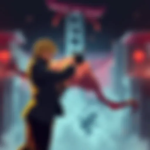 Sanji in a fighting stance, showing determination as he faces Mr. 2 in a dramatic battle scene