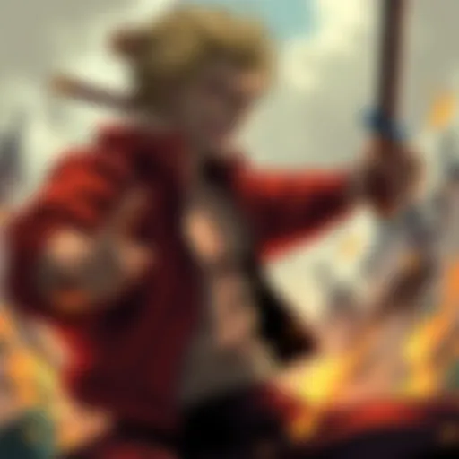 A fierce-looking Sanji holds a sword, showcasing his cannibal persona, ready to challenge Zoro in battle.