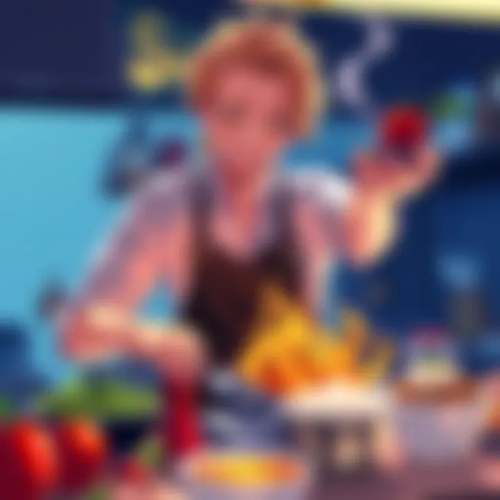 Sanji Cooking in Action Sanji from Strawhats passionately cooking a dish, surrounded by vibrant kitchen tools and ingredients