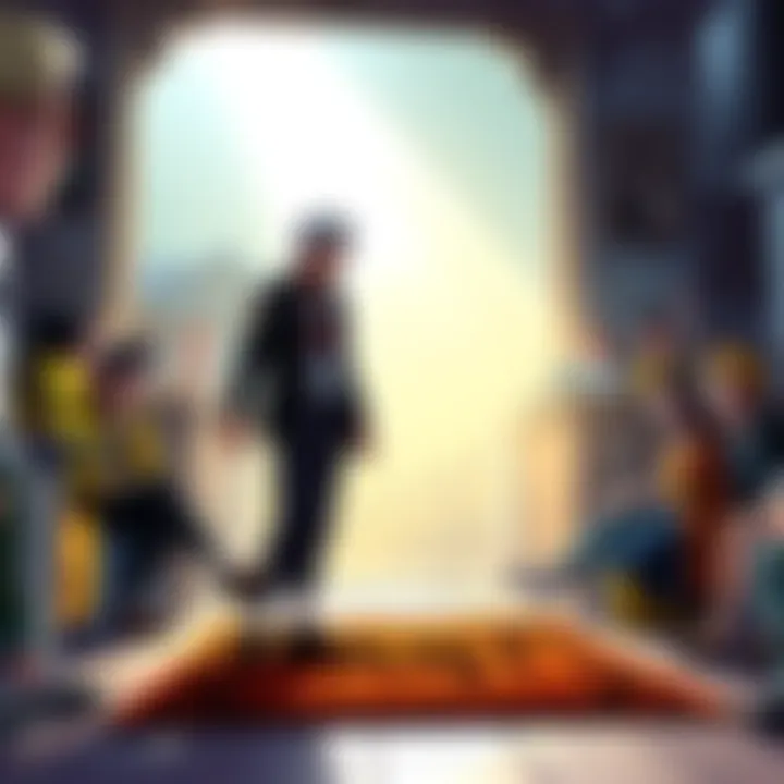 Sanji with a Doormat Sanji standing next to a doormat that reflects his character traits, surrounded by fans discussing him in a lively forum setting.