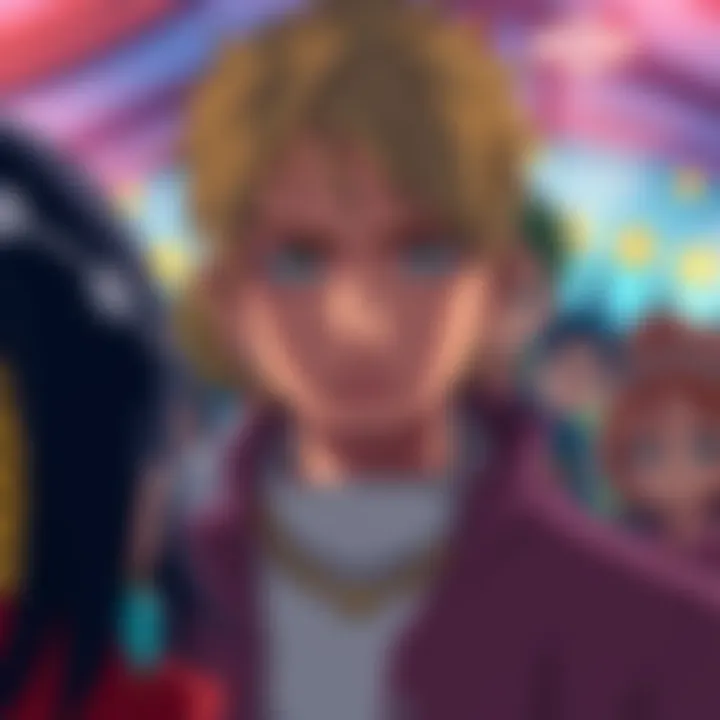 Sanji gazing with a serious expression, surrounded by younger characters in a colorful scene, reflecting on his thoughts.