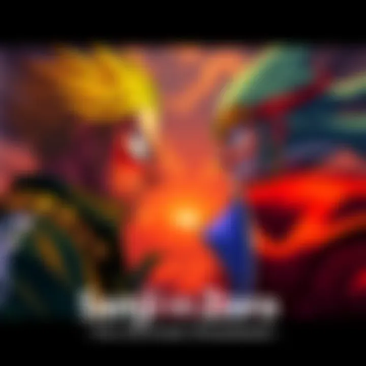 Sanji and Zoro facing each other with intense expressions, ready for battle in a dramatic setting.