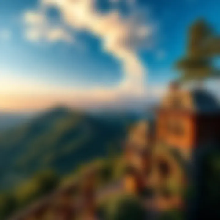 A scenic view of Sanjome Province in Okarun, showcasing lush greenery and local culture