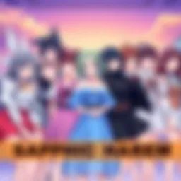 Sapphic Harem Characters A group of female characters from Watanare, each representing different personalities and styles, showcasing their bond in a colorful setting.
