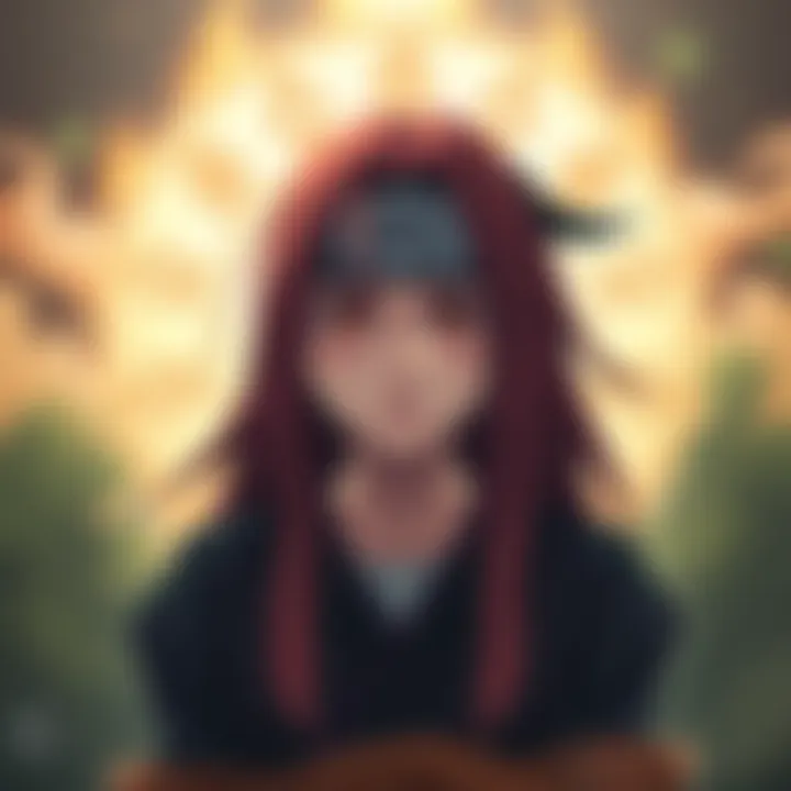 A character resembling Sara with red hair and a headband, surrounded by symbols of the Uzumaki clan, indicating her potential lineage.