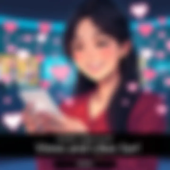 Sarada smiling while looking at her phone, surrounded by likes and views counters on a screen