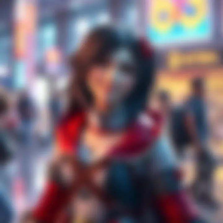 Sasha Braus in a detailed cosplay outfit, capturing her character's look, smiling with excitement for more AOT characters, in a vibrant setting.