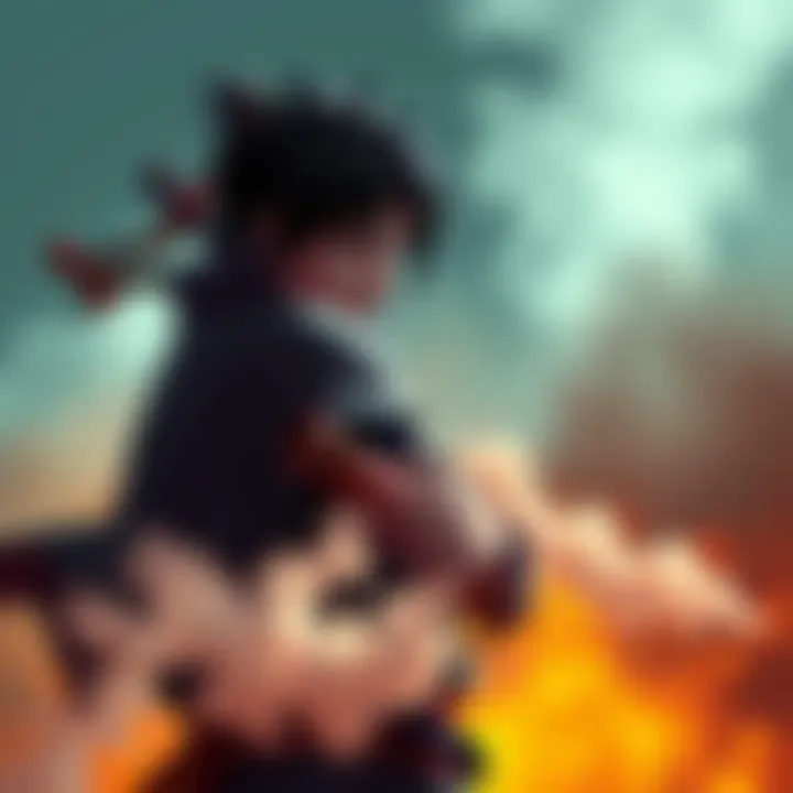 Sasuke stands ready to confront Ishiki, with a determined look, smoke bombs in hand, in a battle stance.