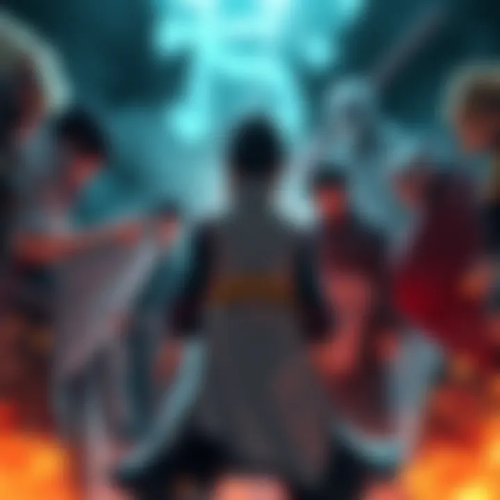 Sasuke stands ready to face the Five Kage, intense atmosphere surrounding him, with a determined look.