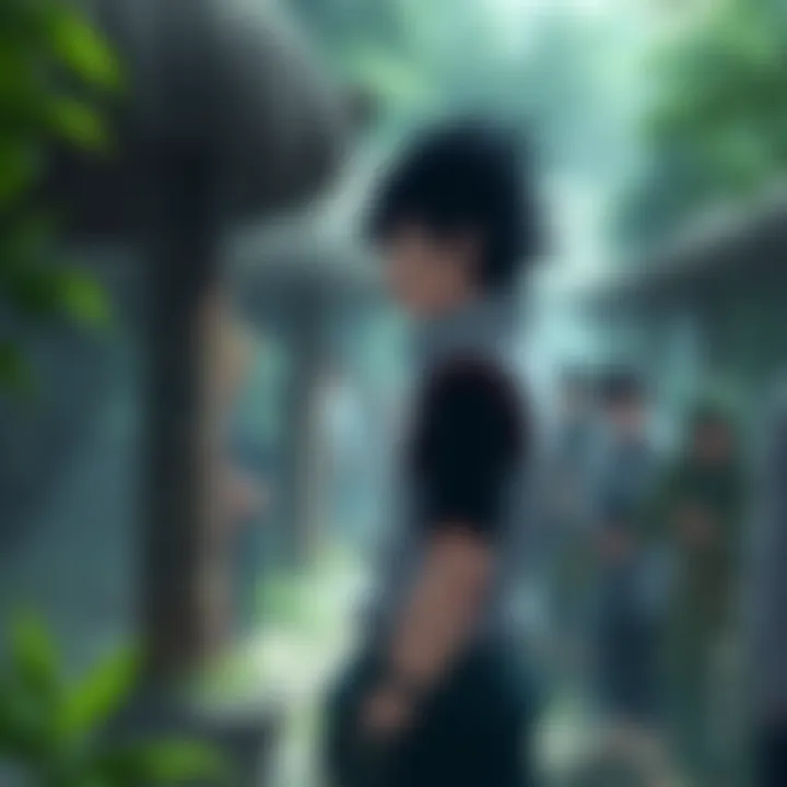 Sasuke standing in the Leaf Village, looking conflicted among the villagers.