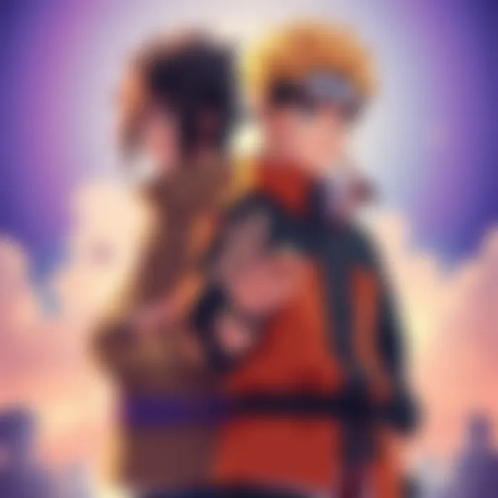 Sasuke and Naruto stand together, with Naruto showing off his new hand transplant while Sasuke looks thoughtful.